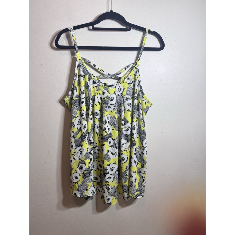Torrid 2 Woman Strappy Tank Top 2X White Floral Adjustable Black Yellow White